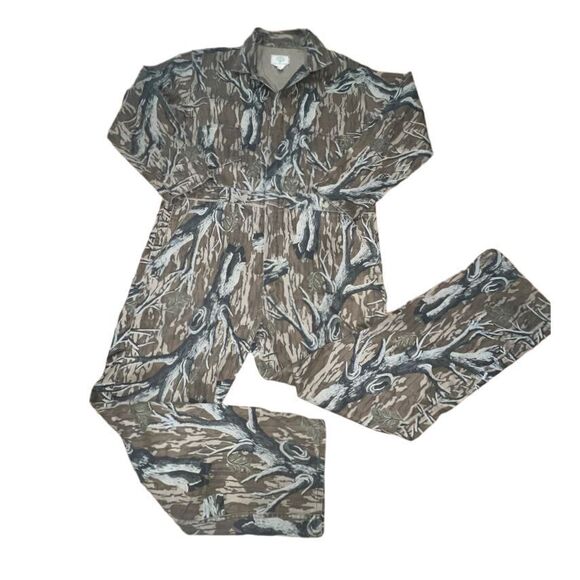 Mens Mossy Oak Vtg Coveralls Hunting Camp Tree Xl Made Usa Rare 90s Camo Retro